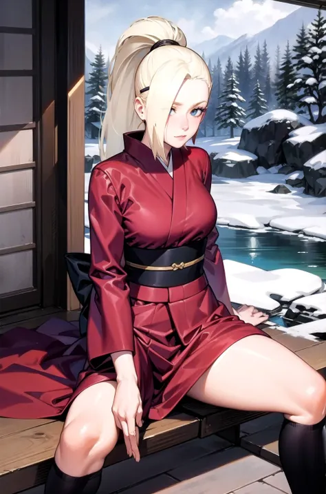 yamanaka ino, kimono, snowing, sitting,