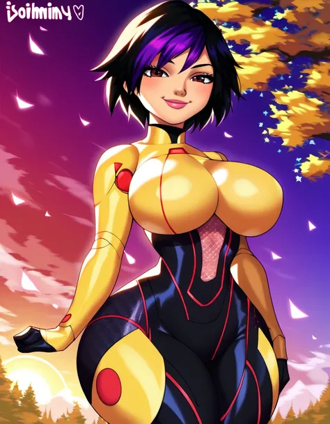 WITHTH YOUR BACK TO THE CAMERA,((ultra quality)), ((masterpiece)), (((best quality, highly detailed ))) highly detailed, score_9, score_8_up, score_7_up, score_6_up,source_Anime,BREAK,gogotomago, 1girl, solo, short hair, (Beautiful face), (beautiful female...