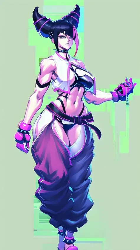 (full body), full body in image, full juri han from street fighter 6, juri han clothes, fusion of juri han street fighter 5 and juri han street fighter 6 from street fighter series, full woman, full body, long hair, female body, curvy body, thicc body, big...