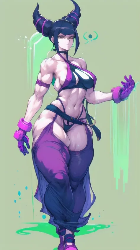 (full body), full body in image, full juri han from street fighter 6, juri han clothes, fusion of juri han street fighter 5 and juri han street fighter 6 from street fighter series, full woman, full body, long hair, female body, curvy body, thicc body, big...