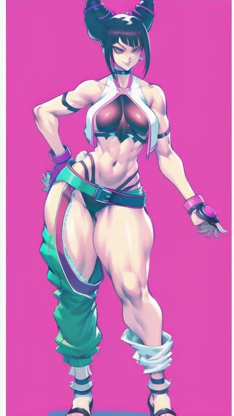 (full body), full body in image, full juri han from street fighter 6, juri han clothes, fusion of juri han street fighter 5 and juri han street fighter 6 from street fighter series, full woman, full body, long hair, female body, curvy body, thicc body, big...