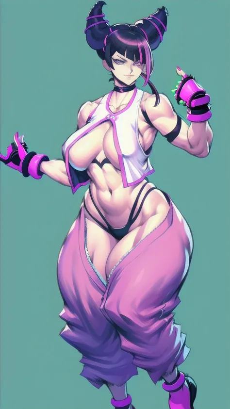 (full body), full body in image, full juri han from street fighter 6, juri han clothes, fusion of juri han street fighter 5 and juri han street fighter 6 from street fighter series, full woman, full body, long hair, female body, curvy body, thicc body, big...