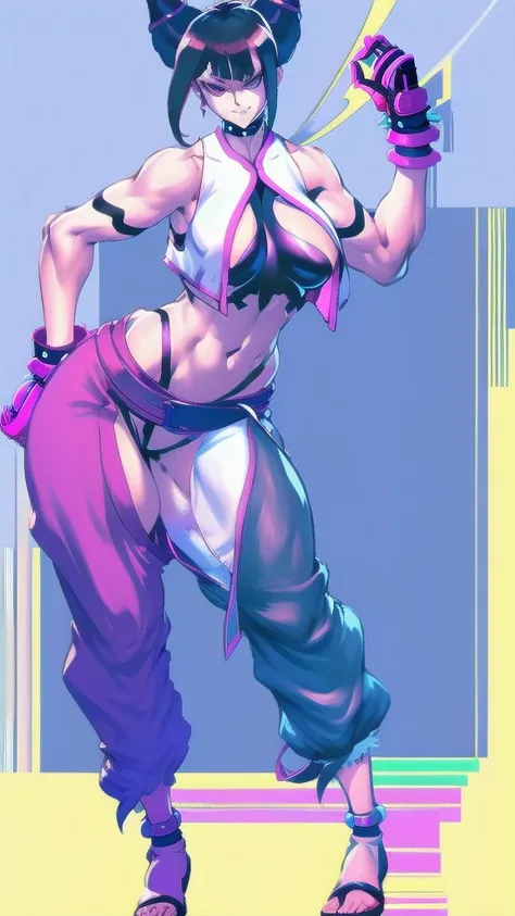 (full body), full body in image, full juri han from street fighter 6, juri han clothes, fusion of juri han street fighter 5 and juri han street fighter 6 from street fighter series, full woman, full body, long hair, female body, curvy body, thicc body, big...