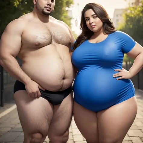 big belly man and severely obese woman with big belly, 8K, photorealistic