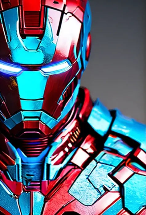 a highly detailed red iron man, beautiful detailed eyes glowing bright blue, intricate metal shell with complex textures and decorations, cinematic dramatic lighting, hyper realist