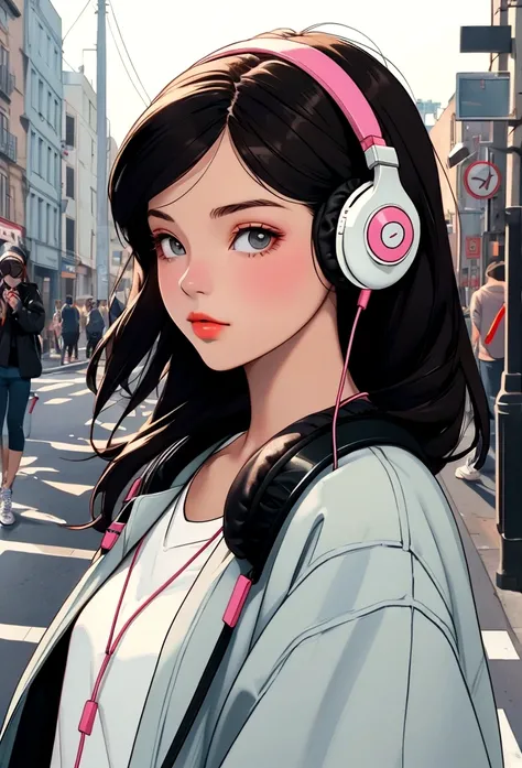 Street fashion girl　Headphones　LOFI Retro　Stylish