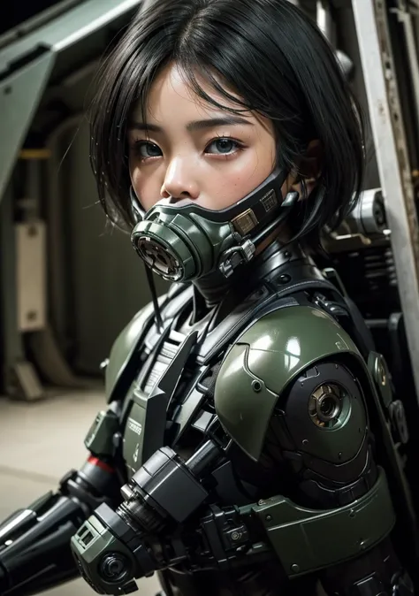 Textured skin, Very detailed, Attention to detail, high quality, 最high quality, High resolution, 1080P, hard disk, beautiful,(War Machine),beautifulサイボーグ女性,Mecha Cyborg Girl,Battle Mode,Girl with a mechanical body　Black Hair　Short Hair Boyish　Dark green ar...