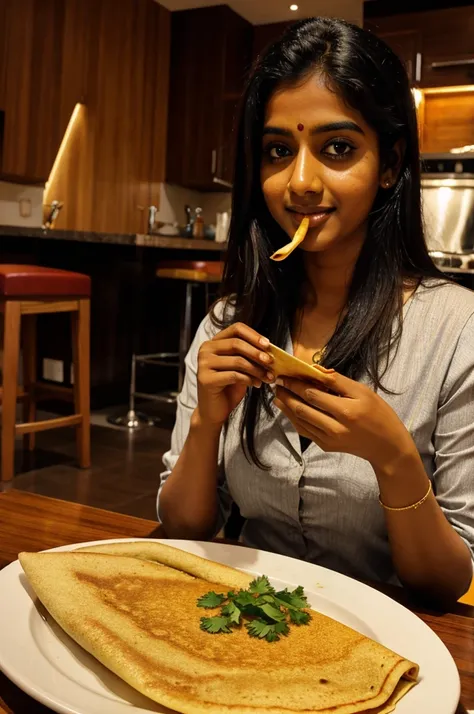 Eating masala dosa 