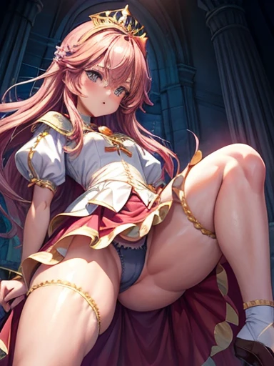 Panties Small、Cinematic lighting、Embarrassing、Small underwear、princess、おprincess様、(Thighs Thighs Thighs Thighs:1.5)、crown、rock、Petricular muscles、Huge 、stand、