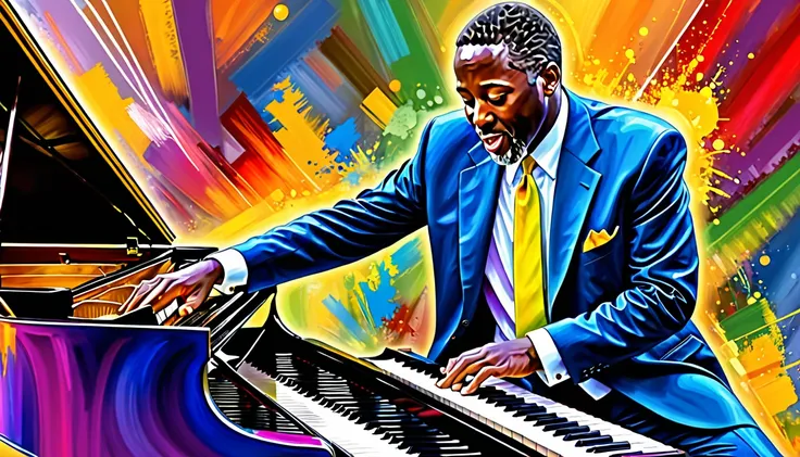  Energetic jazz pianist,   Digital Paint, A wonderful composition!!!,  Featured Art,  Digital Art, Inspired by John Stewart Curry,