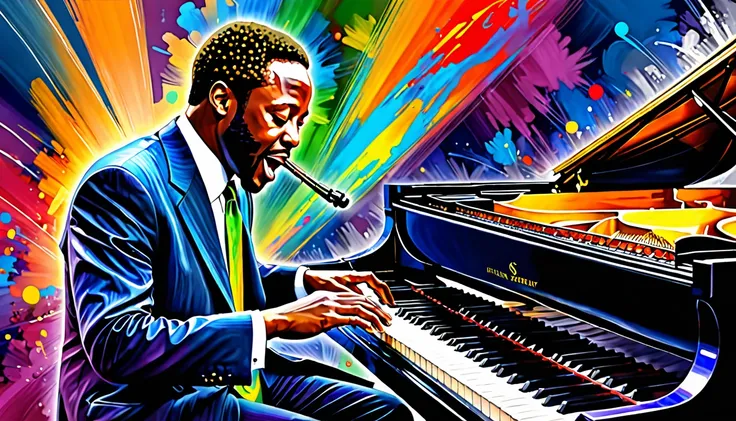  Energetic jazz pianist,   Digital Paint, A wonderful composition!!!,  Featured Art,  Digital Art, Inspired by John Stewart Curry,