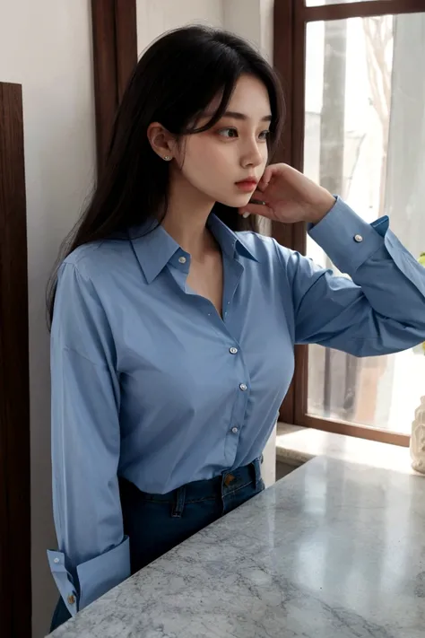 Wearing a blue button down