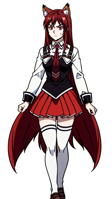 1girl ,20s,angry face,(red hair),long hair,fox ears,(white background, line drawing),bbuniform
thighhighs