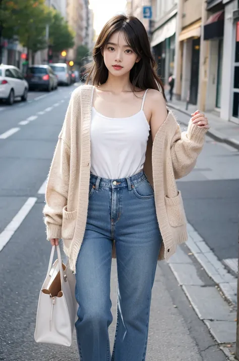 Layered style：Wear a camisole as an inner layer，Wear with a cardigan or jacket，Like a denim jacket、Blazer or knitted cardigan。The bottom can be jeans、Casual pants or skirt。This combination is both fashionable and practical，Suitable for spring and autumn。