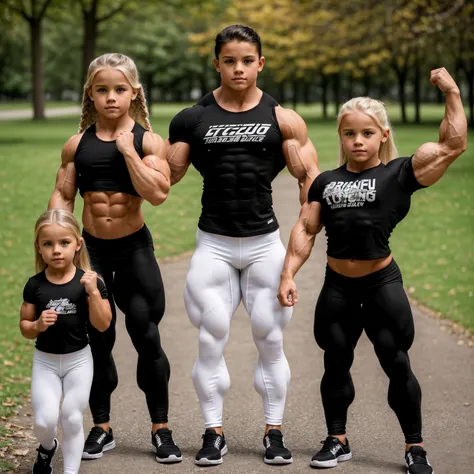 two 10 year old beautiful muscualr bodybuilding children girls, (one blonde haired girl is muscular with a bodybuilder physique)...