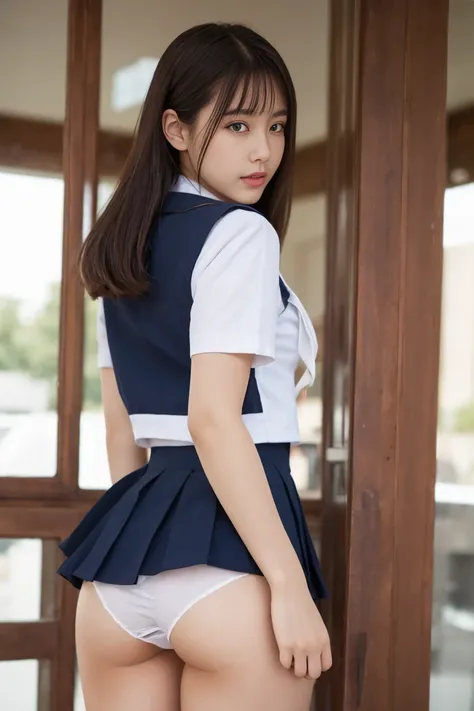 School Sailor Suit,Teen,bust: 83 cm、Cuts on the thighs、White Full Back High Leg Cotton Panties