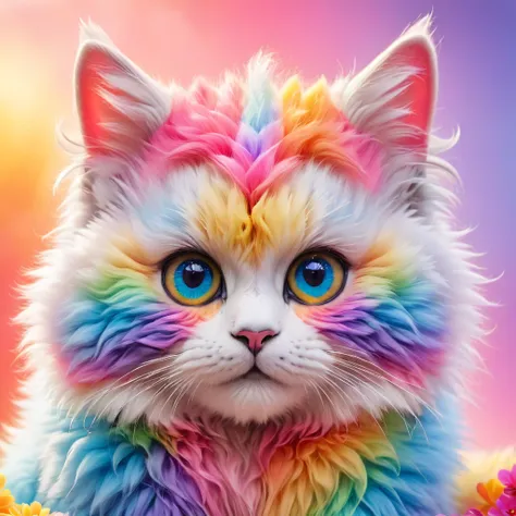 cute rainbow fluffy ninja cat with beautiful eyes clowerful,clowerful nature background