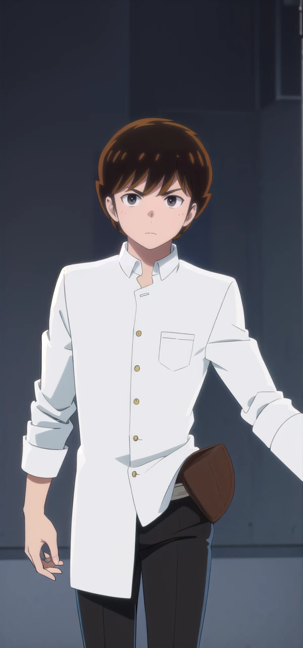 atarumoroboshi, ataru moroboshi, brown hair, male focus, (brown eyes:1.5),
break shirt, school uniform, white shirt, collared sh...