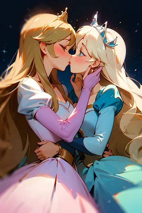 Princess Cinderella and Princess Aurora kissing with each other