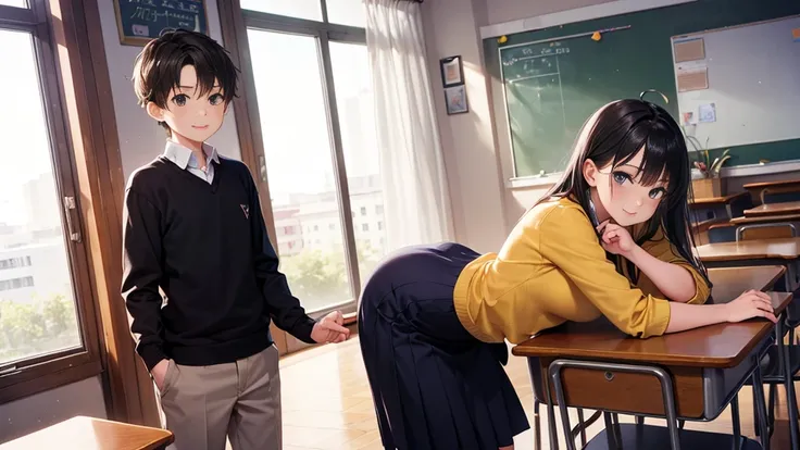 Highest quality,Highest quality,A female elementary school teacher in her twenties and a six-year-old boy、Tight long skirt、The teacher hugs the boy from behind.、Put your hand in your crotch