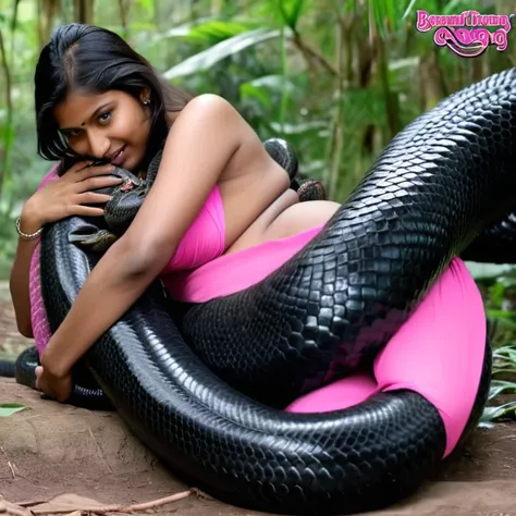  Pregnant Topless  pink thong wearing aroused horny beautiful happy  young  Indian teen village girl   vs  Giant colossal black anaconda    monster wrapped around her body squeezing her in coiled embrace cuddling and kissing  sexual erotic bestiality  sex ...