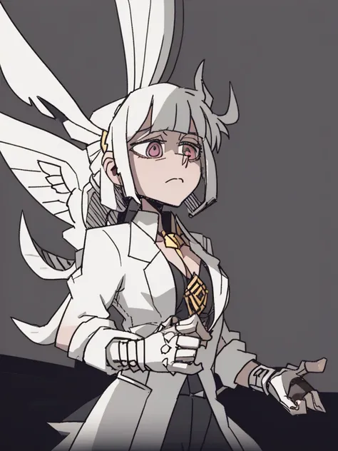 1girl, gray hair, gold eyes, fairy wings