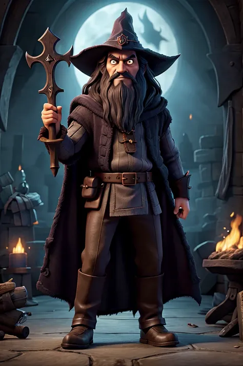 Dark wizard doing evil with his horrifying axe in hand 