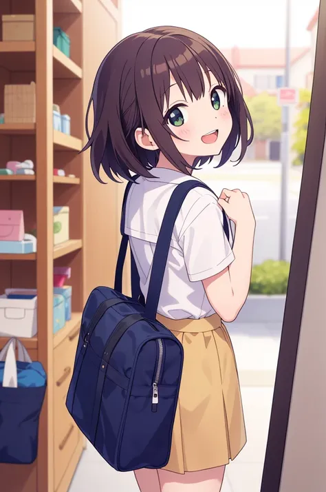 Super detailed,Highest quality,masterpiece, One girl, Hinata_Hoshino_watashinitenshigamaiorita ,tooth,,school bag,From the back,smile,Open your mouth,Cute pose