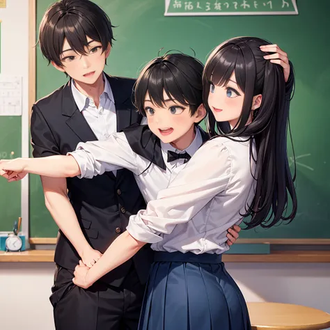 Highest quality,Highest quality,A female elementary school teacher in her twenties and a six-year-old boy、Tight long skirt、The teacher hugs the boy from behind.、Put your hand in your crotch