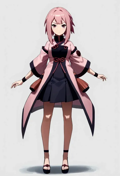 (masterpiece:1.2),(best quality:1.2),(masterpiece, best quality, ultra-high resolution), (1girl), (1 character), (Sakura Haruno), (White background), (Full body), natural pose, Standing, pink hair, naruto character, perfect details in clothing