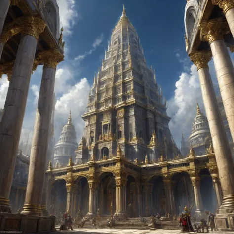 ((best quality)), ((masterpiece)), ((realistic,digital art)), (super detailed), (great temple of sigmar), view from the ground, (style medieval fantasy)