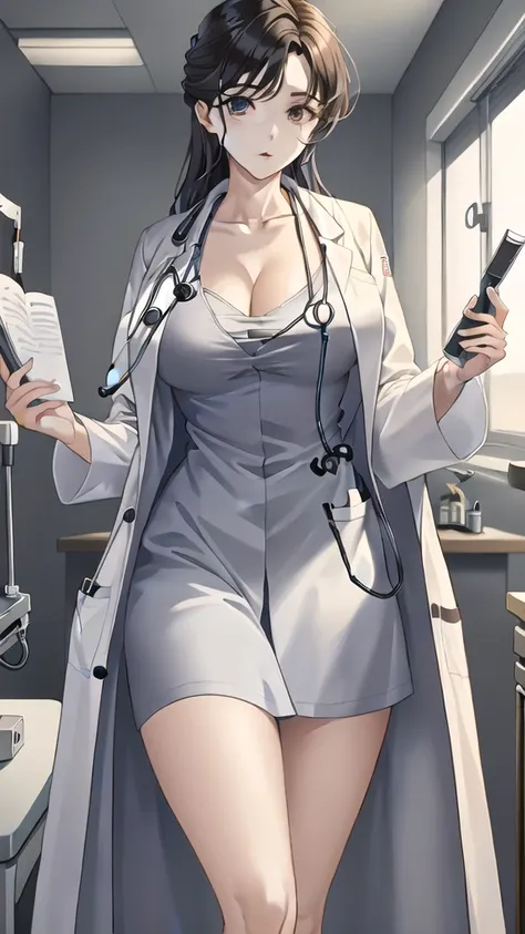 ((masterpiece, best quality, high quality)),1girl, (lower body, hospital), (doctor_uniform, labcoat, stethoscope, doctor),large ...