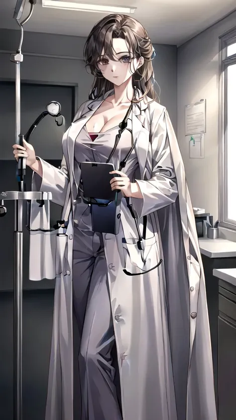 ((masterpiece, best quality, high quality)),1girl, (lower body, hospital), (doctor_uniform, labcoat, stethoscope, doctor),large ...