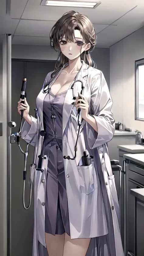 ((masterpiece, best quality, high quality)),1girl, (lower body, hospital), (doctor_uniform, labcoat, stethoscope, doctor),large ...