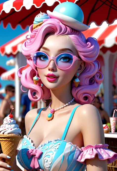 beach wear, ultra hd, ice cream, drinks, rococo, zbrush central contest winner, perfect eyes