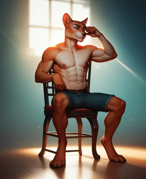 highres, top quality, best quality, paid reward available, High-quality illustrations, unparalleled masterpiece, toy man sitting on chair, fully posable, neutral pose, thinking pose(furry anthro)absurdres, perfect anatomy, natural, caustics, dynamic lighti...