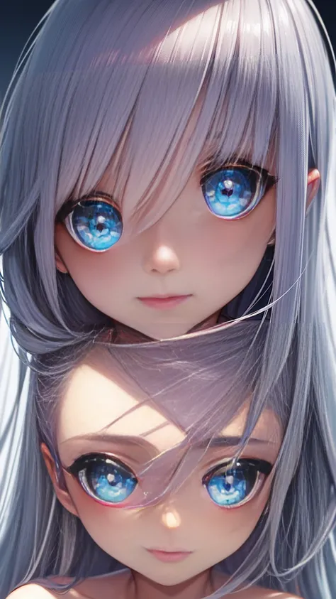 Transparent silver hair), Semi-long hair, ((Shiny blue eyes)), (Cute summer clothes), Resolution, Unity 8k wallpaper, (Figure:0.8), (Detailed and beautiful eyes:1.6), Highly detailed face, Perfect lighting, Highly detailed CG, (Perfect hands, perfect anato...