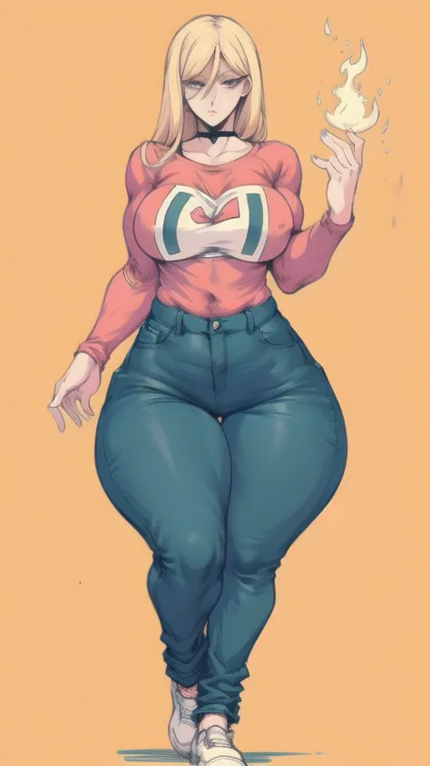 (full body), full body in image, full clothed, sweter shirt, jeans, power costume, full power from chainsaw man, power clothes, fusion of power from chainsaw man and power from chainsaw man MAPPA, full woman, full body, long hair, female body, curvy body, ...