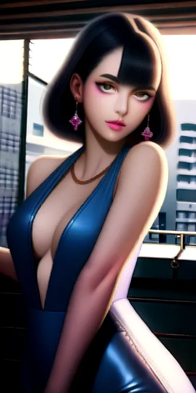 Big and round breasts, she is a grown woman ((beautiful and cute 37 year old milf woman)), (short silver hair, shaved side hair, beautiful earrings), double eyelids, greenish eyes, clear and detailed, hyper detailed, light effect on the eyes, detailed iris...