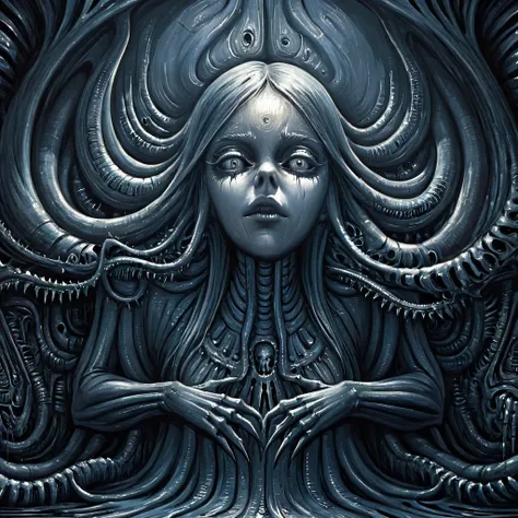 woman lusting, predatorial ,HR Giger, hyper detailed, thick paint, layered paint, Modern design feel 3d texture ral-drptpl  HORROR 