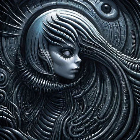 woman lusting, predatorial ,hr giger, hyper detailed, thick paint, layered paint, modern design feel 3d texture ral-drptpl  horr...