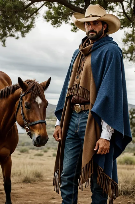 A cowboy with a poncho