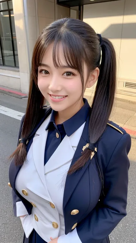 beautiful girl、In town、uniform、Real、Big Breasts、smile、Twin tails