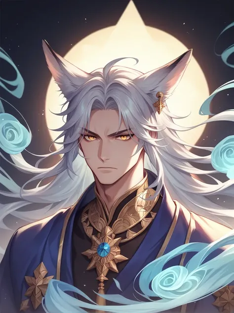 ((best quality)), ((masterpiece)), (detailed), ((perfect face))、miyabi,a man, long, flowing silver hair with delicate strands.
s...