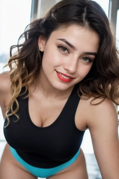 beautiful 19 year old, girl spanish, instagram model, looks like ana de armas, big red lips, big beatiful shiny light green eyes...