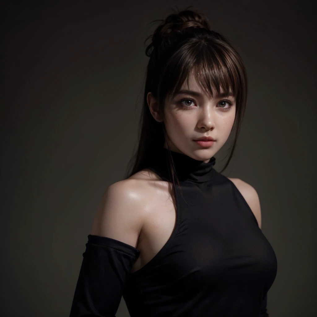 Kasumi, brown eyes, (best quality, ultra-detailed), (realistic:1.37), beautiful and detailed face, ultra-realistic texture, delicate face, delicate body, red lipstick, bright colors. High definition, 8K. 