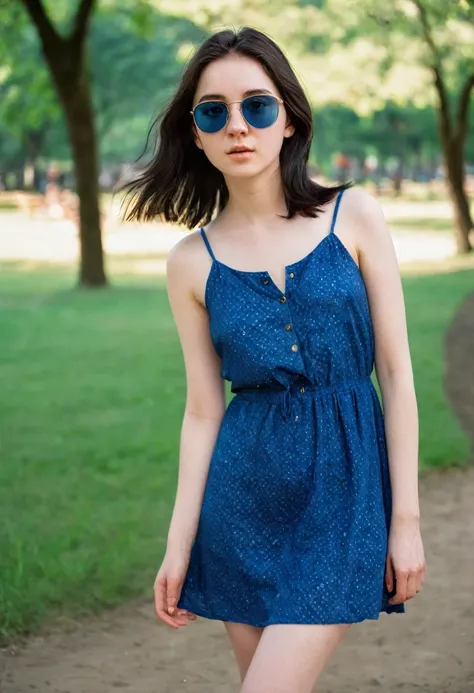 full body shot, 19 yrs old woman, 1.65m high, dark brown shoulder-length hair, open hair, a strand of hair on the face, brown ey...