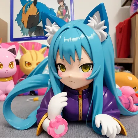 comic con中，personification（cat ears human cat tail）at comic con，there are many different types of toy figures，nendoroid 3d，anime...