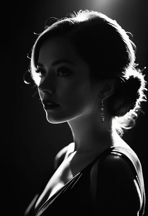 black and white, Candid silhouette of a woman, half body shot, whimsical photography style, captured with an Arriflex 35BL camera using Canon K25 prime lenses, cinematic, dramatic lighting, ultra clear, breathtaking surreal masterpiece.