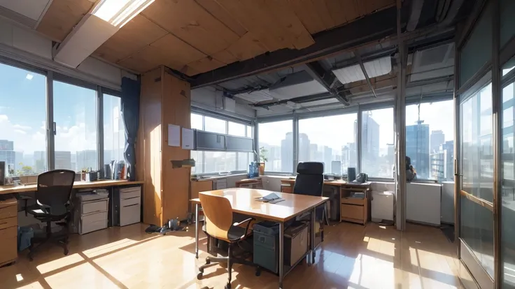 ((best quality)), ((masterpiece)), (detailed), office,总裁的office，Floor-to-ceiling windows，Bird&#39;s-eye view scene，
